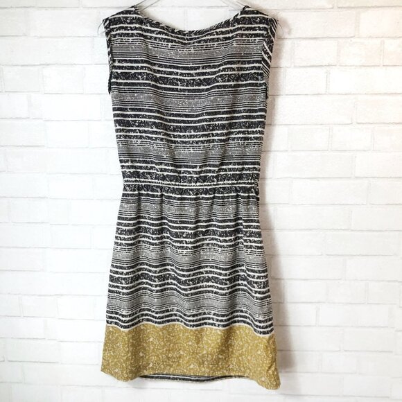 The Limited Marble Striped Cap Sleeve Dress Gathered Waist Mustard Hem Size M - Picture 5 of 6